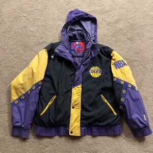Vintage Los Angeles Lakers Pro Player Puffer Jacket Hood AOP By Daniel Young M
